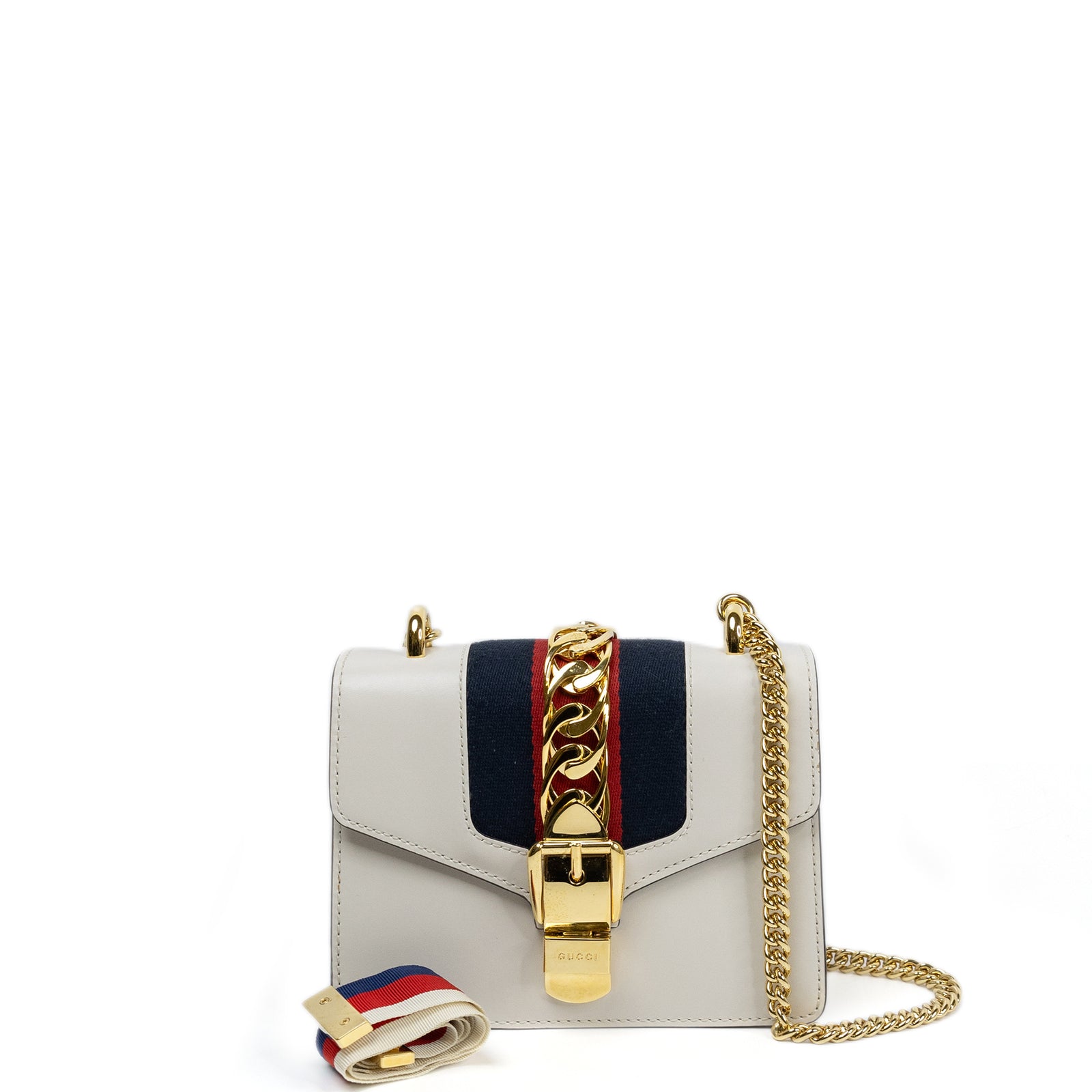 GUCCI MINI SYLVIE CALFSKIN WHITE GHW
