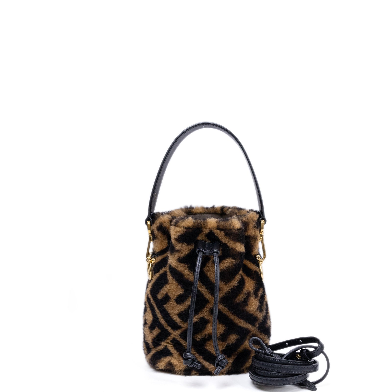 FENDI MINI MON TRESOR BUCKET BAG MULTICOLOUR SHEARLING / LEATHER GHW
