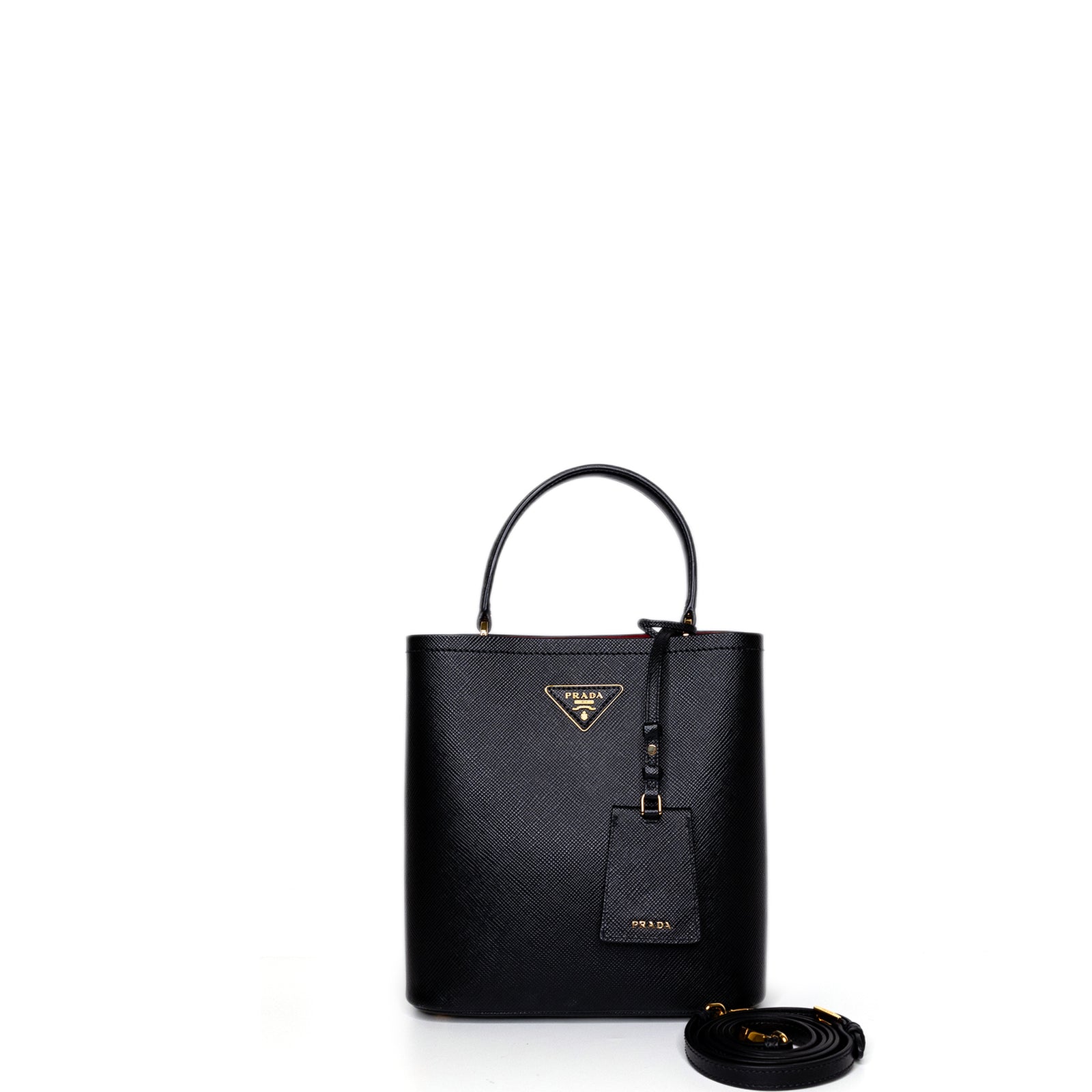 PRADA PANIER SMALL SAFFIANO LEATHER BAG BLACK GHW