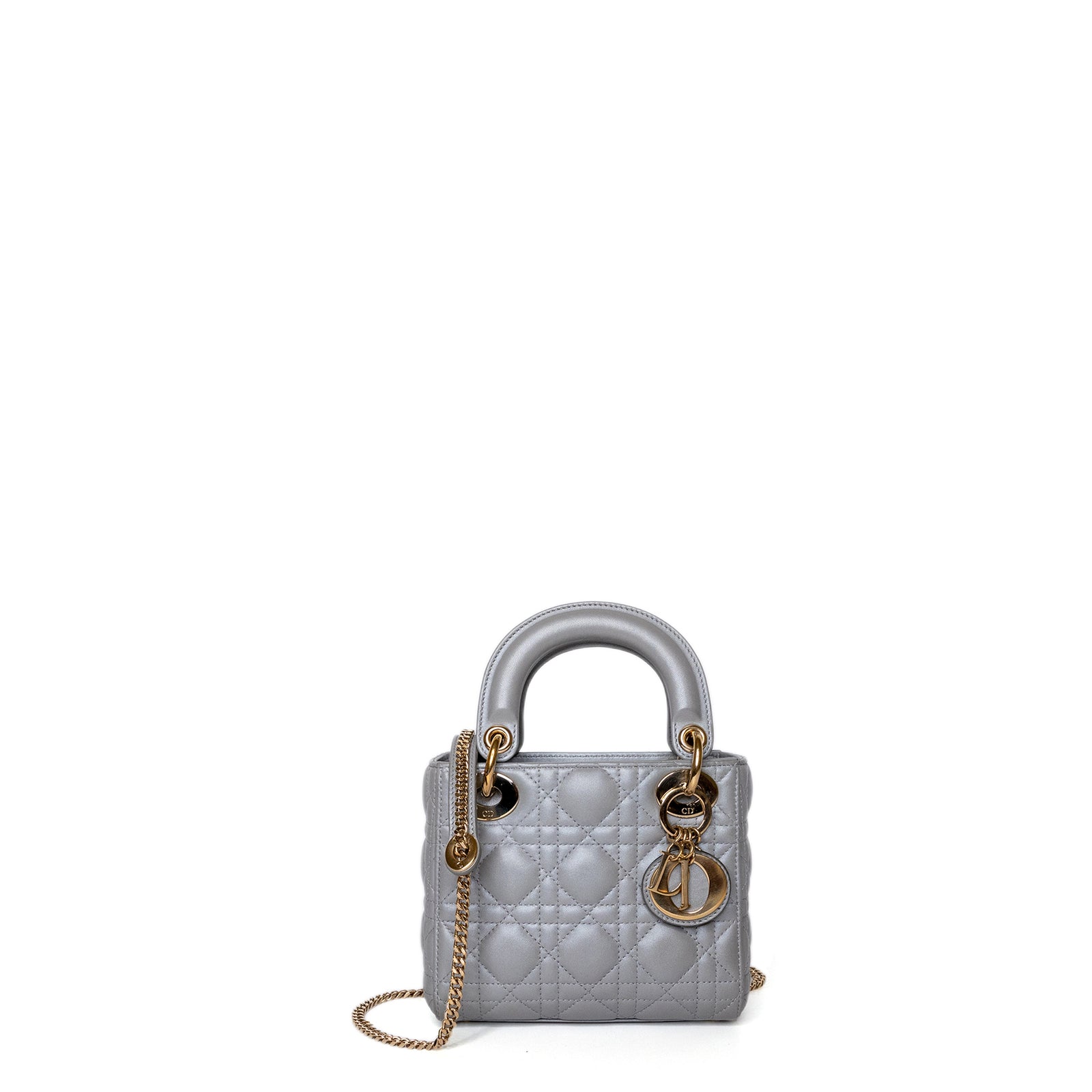 CHRISTIAN DIOR MINI LADY DIOR OPALINE GREY GHW