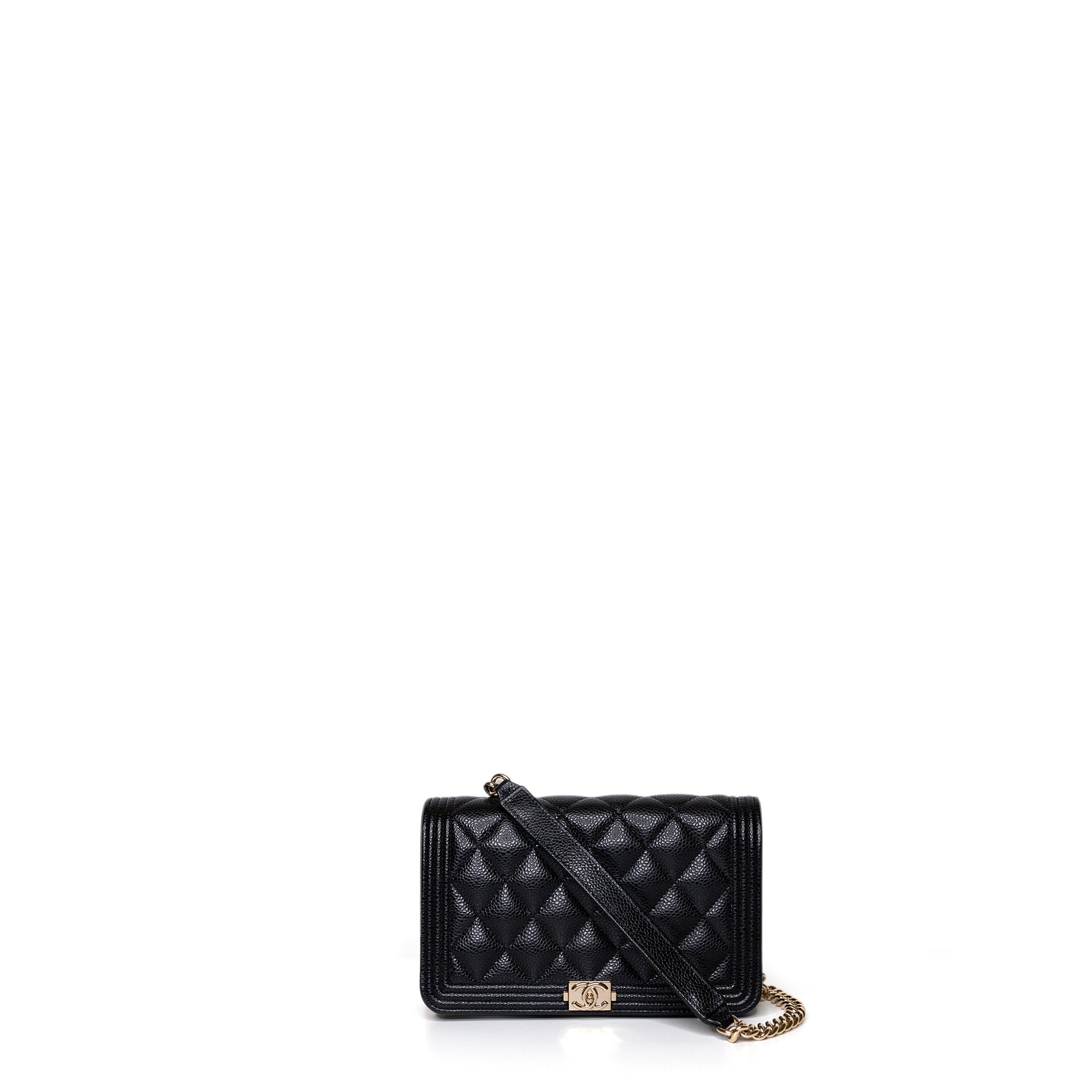 CHANEL BOY WALLET ON CHAIN CAVIAR BLACK GHW