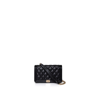 CHANEL BOY WALLET ON CHAIN CAVIAR BLACK GHW