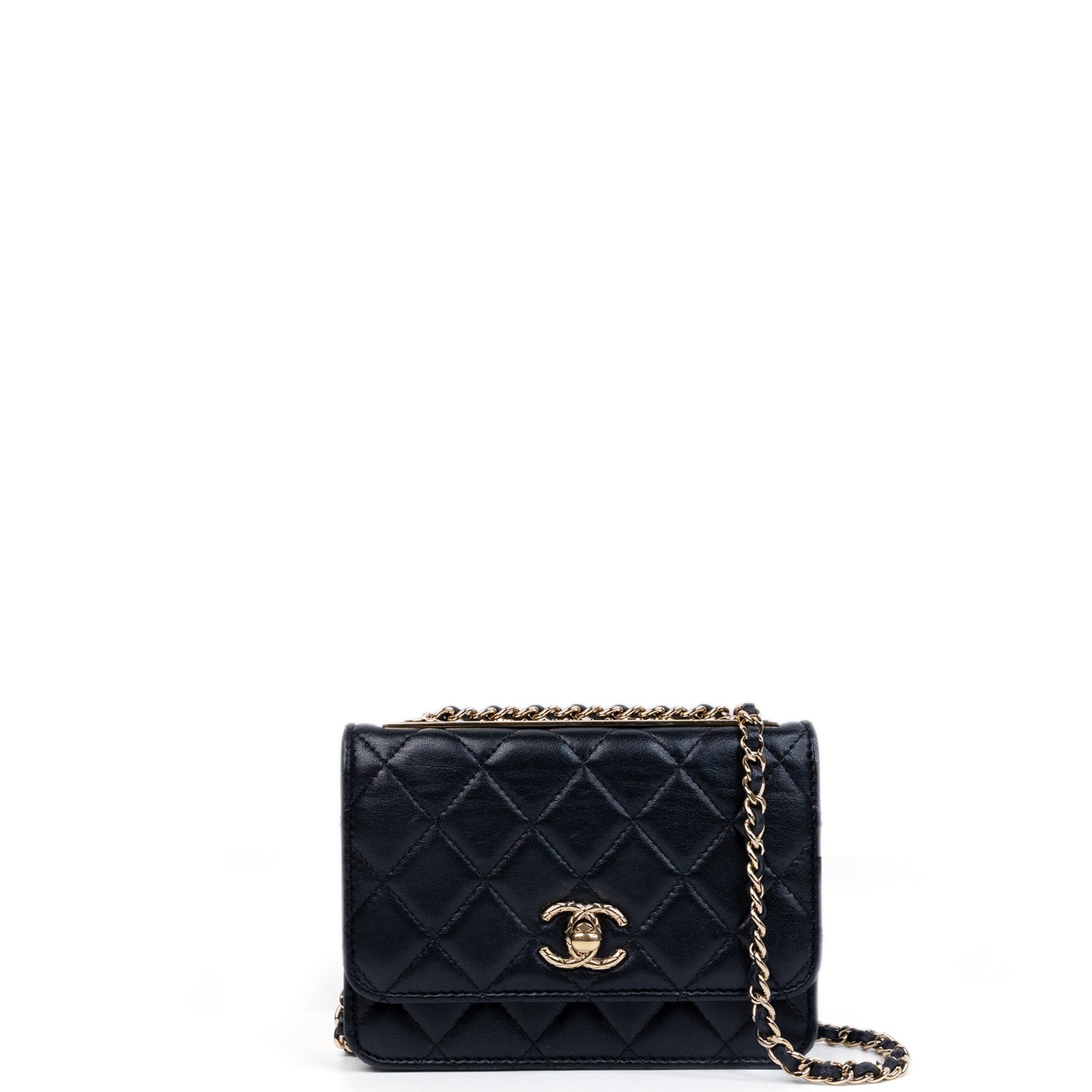 CHANEL MINI TRENDY CC WALLET ON CHAIN LAMBSKIN LEATHER BLACK LGHW
