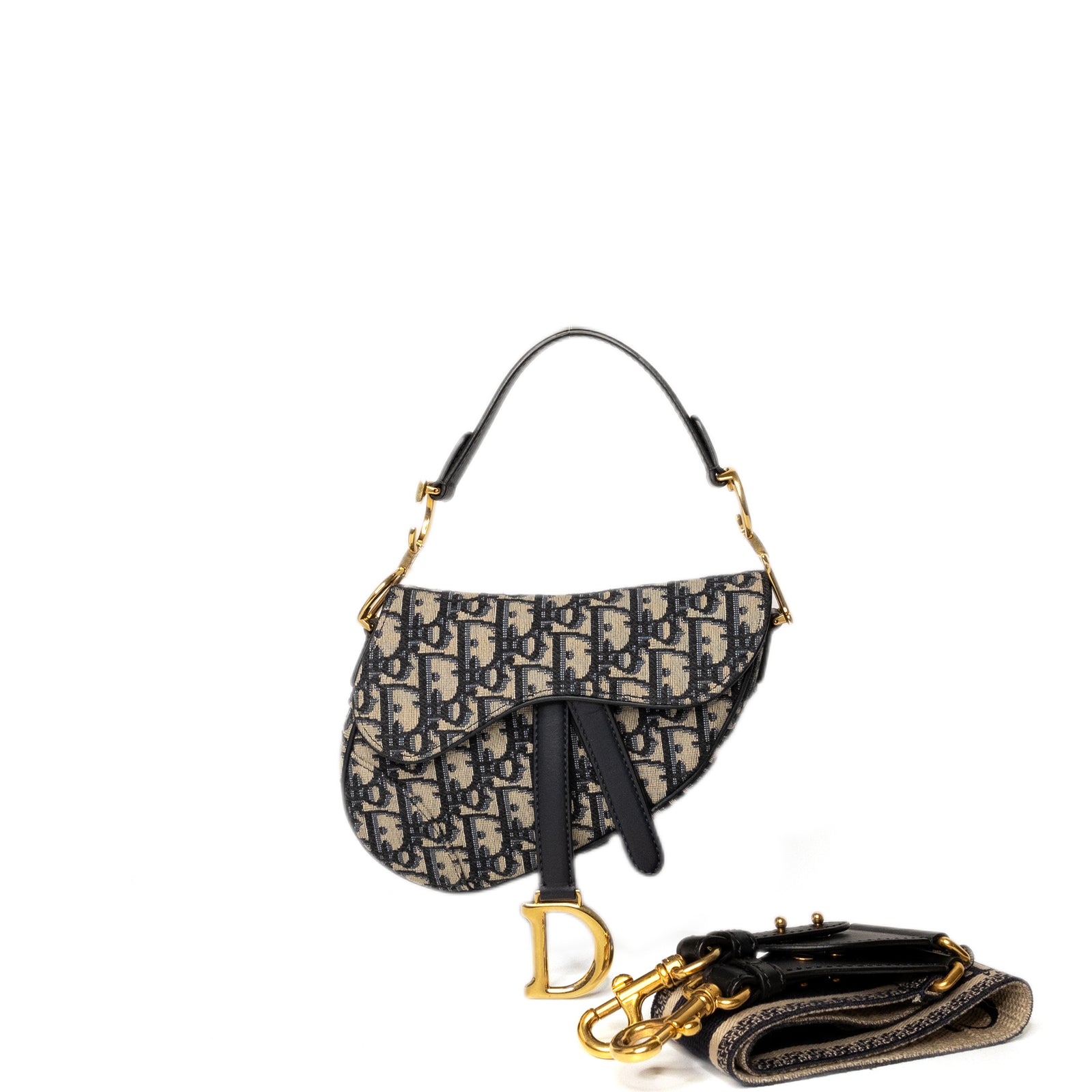 CHRISTIAN DIOR MINI SADDLE BAG BLUE OBLIQUE GHW WITH STRAP