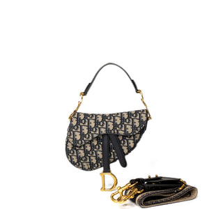 CHRISTIAN DIOR MINI SADDLE BAG BLUE OBLIQUE GHW WITH STRAP