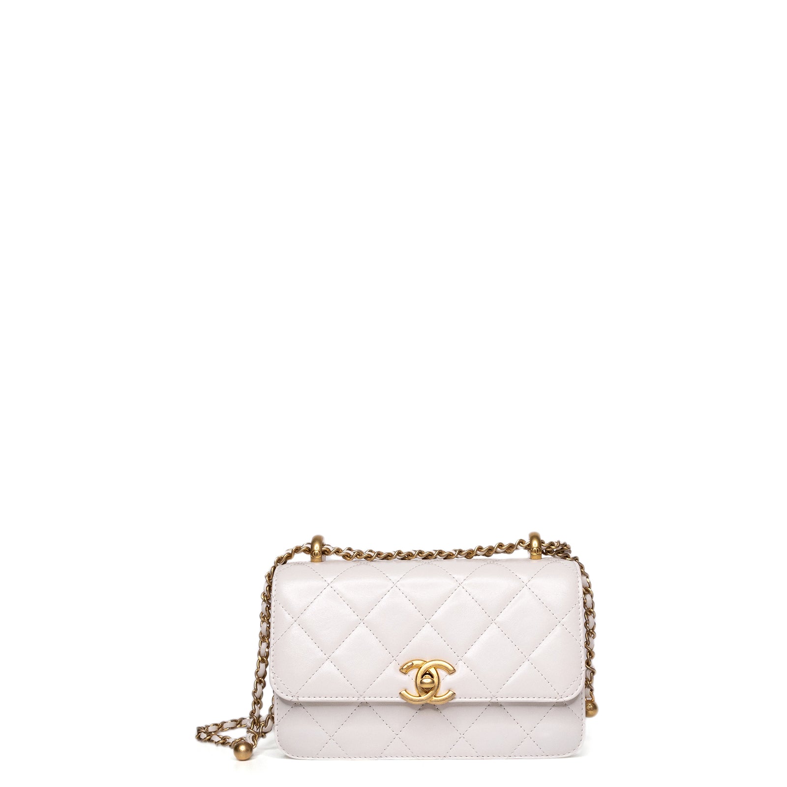 CHANEL 24C GOLD CRUSH MINI FLAP BAG WHITE CALFSKIN GHW (MICROCHIP)