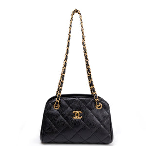 CHANEL 24K BLACK QUILTED MINI BOWLING BAG CAVIAR LEATHER GHW