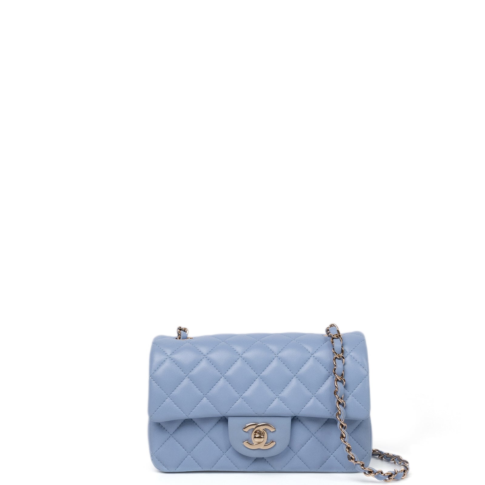 CHANEL MINI RECTANGULAR FLAP BAG LAMBSKIN BABY BLUE LGHW