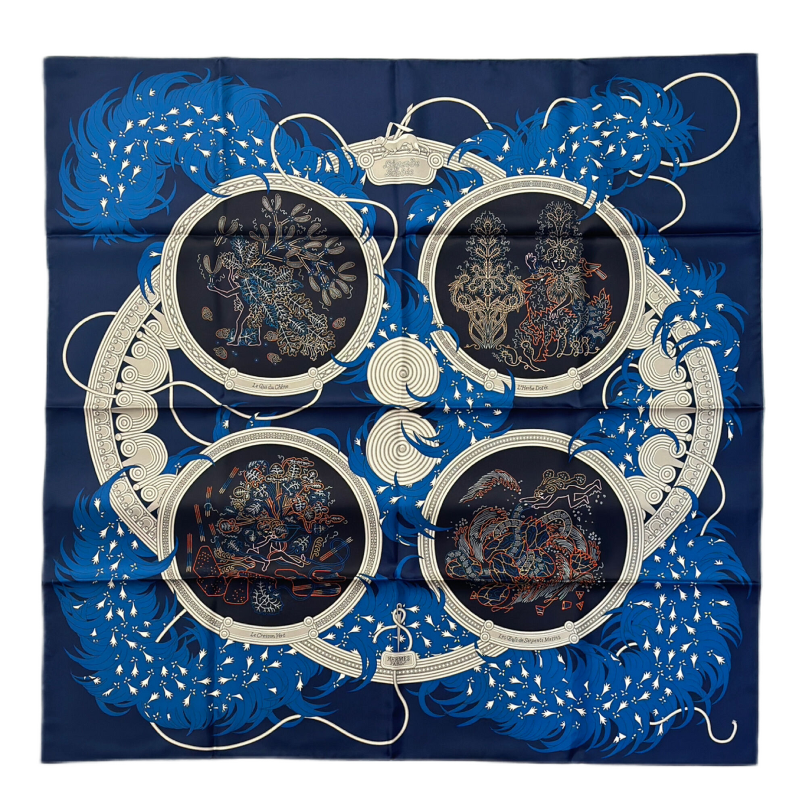 HERMES LEGEND BRODEE SILK SCARF 90CM