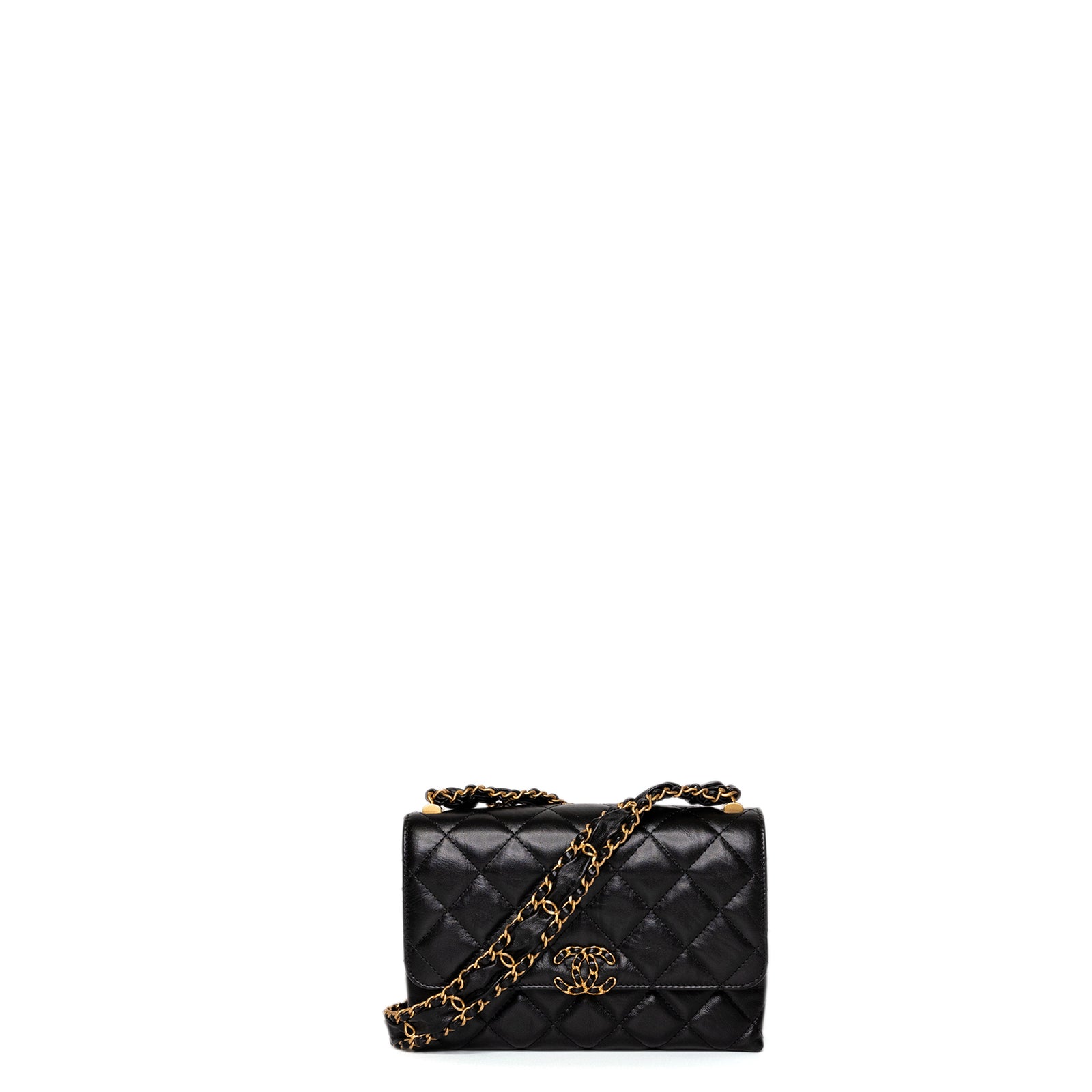 CHANEL 23K SLING SMALL FLAP BAG BLACK CALFSKIN LEATHER GHW