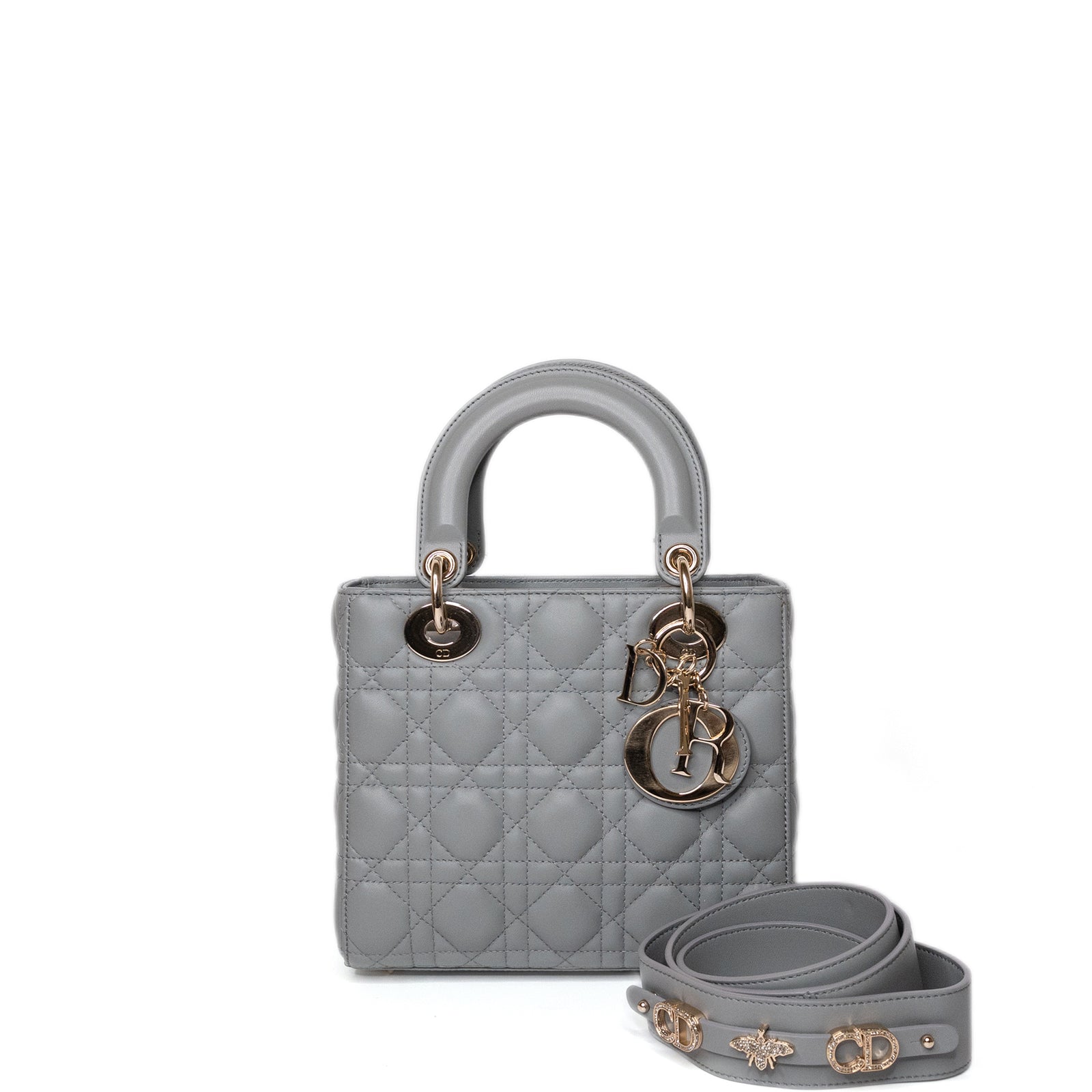 CHRISTIAN DIOR MY ABC DIOR SMALL LADY DIOR LAMBSKIN GRAY STONE GHW