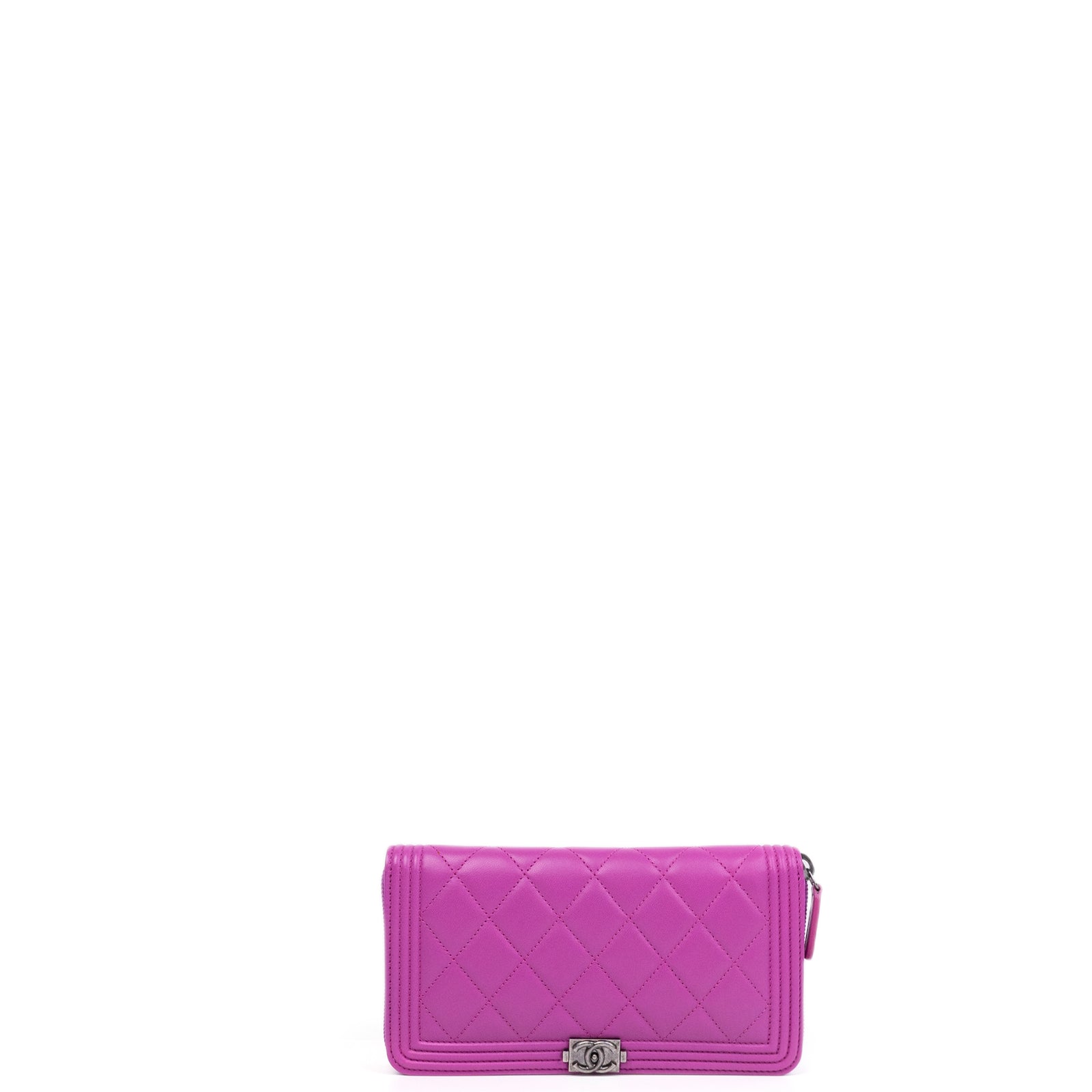 CHANEL BOY ZIP WALLET LAMBSKIN LEATHER PURPLE PINK SHW
