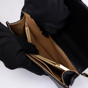 CHANEL PEARL FLAP BAG BLACK GOATSKIN GHW