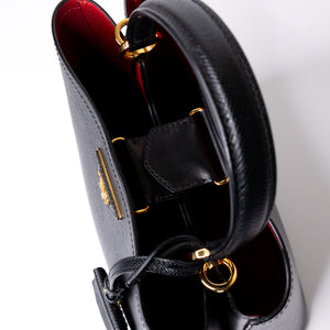 PRADA PANIER SMALL SAFFIANO LEATHER BAG BLACK GHW