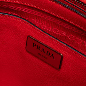 PRADA SMALL GLACE CALF SKIN LEATHER TWIN POCKET SATCHEL RED SHW