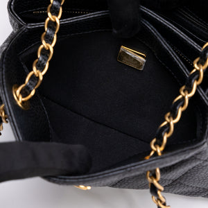 CHANEL 24K BLACK QUILTED MINI BOWLING BAG CAVIAR LEATHER GHW