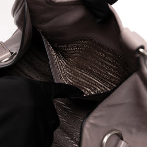 PRADA MEDIUM LEATHER TOTE BAG PEWTER CALFSKIN LEATHER SHW