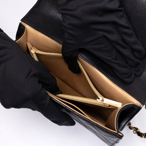 CHANEL PEARL FLAP BAG BLACK GOATSKIN GHW