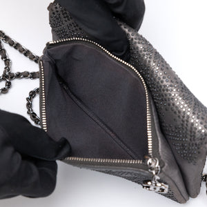 CHANEL CLASSIC FLAP CRYSTAL EMBELLISHED MINI BAG GREY LEATHER SHW