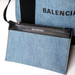 BALENCIAGA NAVY CABAS SMALL TOTE IN BLUE COATED CANVAS