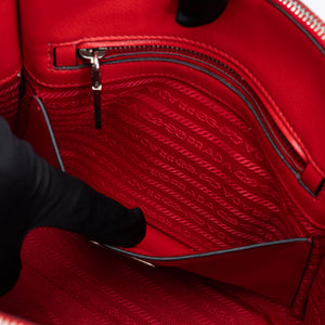 PRADA SMALL GLACE CALF SKIN LEATHER TWIN POCKET SATCHEL RED SHW