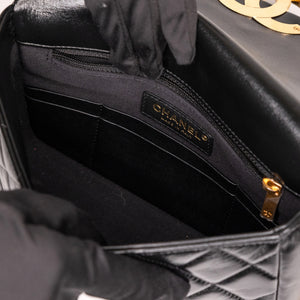 CHANEL GIANT CC LOGO FLAP BAG LAMBSKIN BLACK GHW