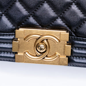 CHANEL LE BOY MEDIUM LAMB SKIN BLACK GHW