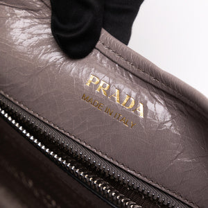 PRADA MEDIUM LEATHER TOTE BAG PEWTER CALFSKIN LEATHER SHW