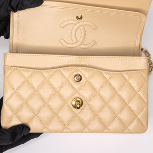 CHANEL CLASSIC FLAP MEDIUM BEIGE CAVIAR LEATHER GHW (MICROCHIP)