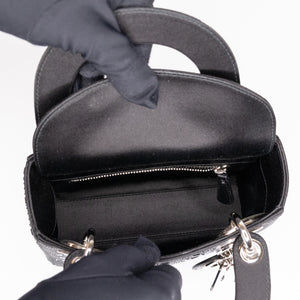 CHRISTIAN DIOR MINI LADY DIOR SATIN CRYSTAL BLACK SHW