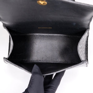 BALENCIAGA HOURGLASS BAG XS CROC-EMBOSSED CALFSKIN BLACK GHW