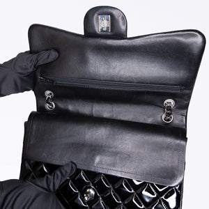 CHANEL JUMBO CLASSIC DOUBLE FLAP BAG PATENT BLACK SHW