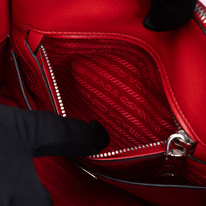 PRADA SMALL GLACE CALF SKIN LEATHER TWIN POCKET SATCHEL RED SHW