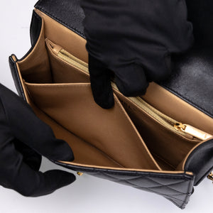 CHANEL PEARL FLAP BAG BLACK GOATSKIN GHW