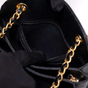 CHANEL 24K BLACK QUILTED MINI BOWLING BAG CAVIAR LEATHER GHW