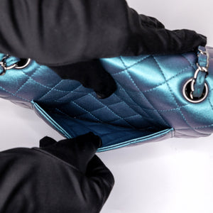 CHANEL IRIDESCENT BLUE TURQUOISE MINI CLASSIC FLAP BAG RUTHENIUM HARDWARE