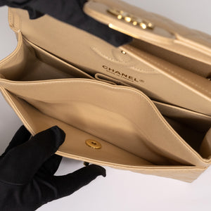 CHANEL CLASSIC FLAP MEDIUM BEIGE CAVIAR LEATHER GHW (MICROCHIP)