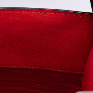 PRADA SMALL GLACE CALF SKIN LEATHER TWIN POCKET SATCHEL RED SHW