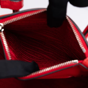 PRADA SMALL GLACE CALF SKIN LEATHER TWIN POCKET SATCHEL RED SHW