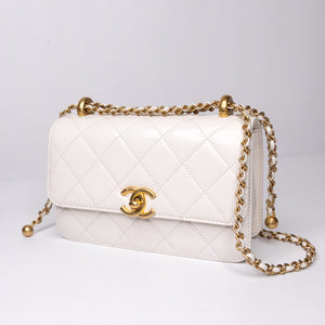 CHANEL 24C GOLD CRUSH MINI FLAP BAG WHITE CALFSKIN GHW