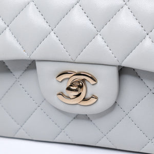 CHANEL SMALL CLASSIC DOUBLE FLAP LIGHT GREY LAMBSKIN LGHW