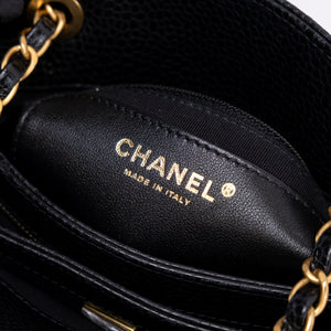 CHANEL 24K BLACK QUILTED MINI BOWLING BAG CAVIAR LEATHER GHW