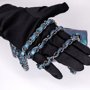 CHANEL IRIDESCENT BLUE TURQUOISE MINI CLASSIC FLAP BAG RUTHENIUM HARDWARE