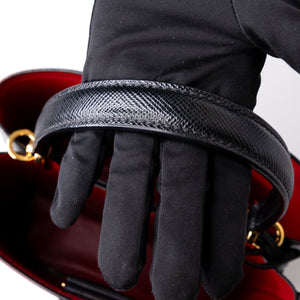 PRADA PANIER SMALL SAFFIANO LEATHER BAG BLACK GHW
