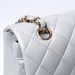 CHANEL SMALL CLASSIC DOUBLE FLAP LIGHT GREY LAMBSKIN LGHW