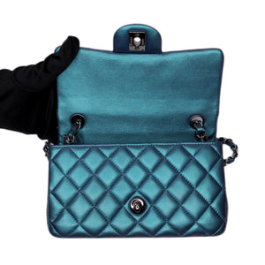 CHANEL IRIDESCENT BLUE TURQUOISE MINI CLASSIC FLAP BAG RUTHENIUM HARDWARE