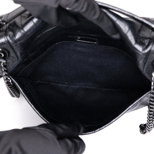 SAINT LAURENT MEDIUM NIKI BAG CROCODILE-EMBOSSED BLACK CALFSKIN BLACK HARDWARE