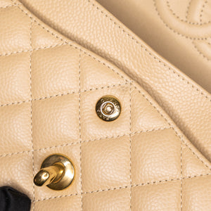 CHANEL CLASSIC FLAP MEDIUM BEIGE CAVIAR LEATHER GHW (MICROCHIP)
