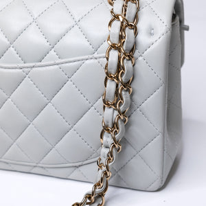 CHANEL SMALL CLASSIC DOUBLE FLAP LIGHT GREY LAMBSKIN LGHW