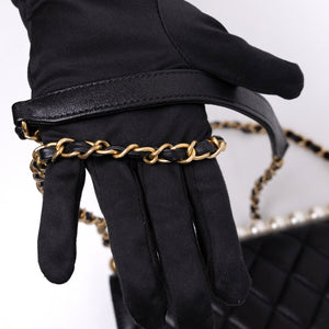 CHANEL PEARL FLAP BAG BLACK GOATSKIN GHW